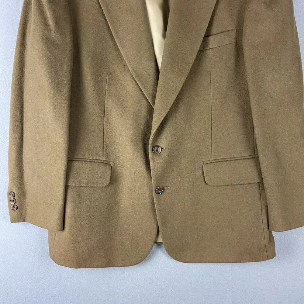 VTG Rogers Scott Cashmere Blazer Sport Coat Mens 44R Tan USA Made Career